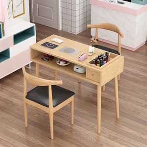 Solid wood nail <b>table</b>, popular nail salon <b>table</b>, single person nail <b>table</b> <b>and</b> <b>chair</b> set with drawers - Product Image 1