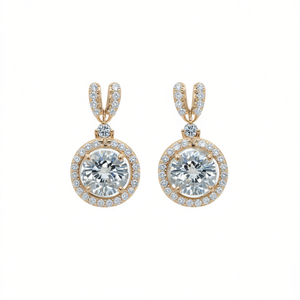 Orecchini in Oro Massiccio 18K Bianco Champagne con Diamanti Taglio Brillante Rotondo Colore G Diamante Naturale Gioielli Classici da Donna per Fidanzamento - Product Image 1