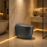 WC intelligent gris mat monobloc allongé sans réservoir avec bidet à chasse automatique, siège chauffant et écran LED pour salle de bain