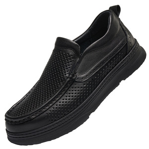 Mocassins en cuir véritable pour hommes, chaussures décontractées respirantes à bout rond, à enfiler, pour l'été - Product Image 4