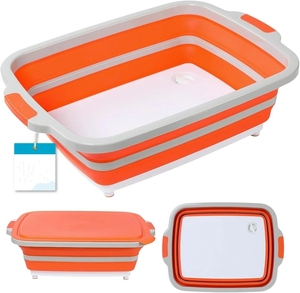 8L ráp thớt với Container có thể gập lại cắm trại chìm với colander BBQ Prep bồn tắm với nắp đa chức năng món ăn lưu vực - Product Image 2