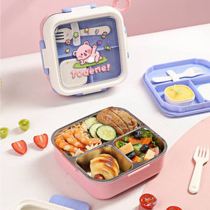 Lonchera Rectangular de Acero Inoxidable Tongqu con Compartimentos Sellados para Niños y Estudiantes con Bandeja para Salsas - Product Image 2