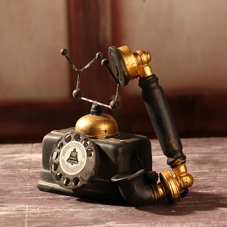 Ornamen ponsel antik, hiasan telepon genggam putar Retro telepon panggilan meja rumah untuk Cafe Bar Figurine kabel Landline