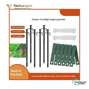 Piquets métalliques à angle droit pour tente de camping, avec cordes et sangles, pour toutes les saisons, 4 pièces et plus - Product Image 4