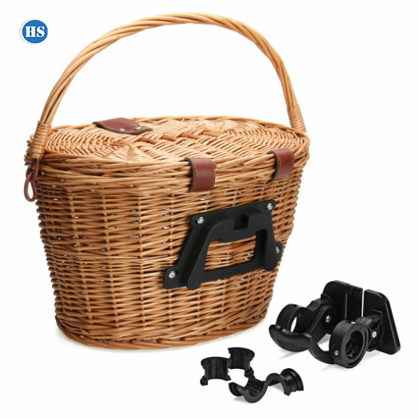 Заводские Горячие продажи ручная работа с крышкой для велосипеда плетеная Ретро корзина для велосипеда