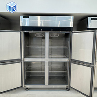 Réfrigérateur commercial vertical à double température, quatre portes, en acier inoxydable, refroidissement par air, prix d'usine