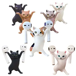 Custom Leuke Dans Kat Pen Houder Miniatuur, Mini Ornamenten Draadloze Oortelefoon Houder, Oordopjes Hoofdtelefoon Stand Voor Airpods