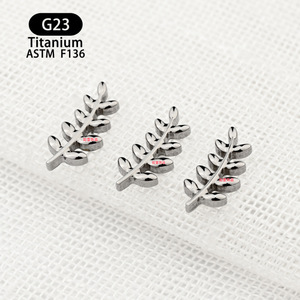 Leaf Shape <b>Titanium</b> Piercing Earrings 12mm G23 ASTM F136 For Ear Cartilage Nose Lip <b>Studs</b> - Product Image 3