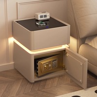 Mesita de Noche Inteligente Moderna y Lujosa con Luces LED, Carga Inalámbrica, Altavoz, Gabinete de Madera y Cuero para Dormitorio