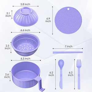 Juego de Tazones para Sopa Personalizados, Recipiente para Alimentos de Paja de Trigo Apto para Microondas, Tazón para Ramen Instantáneo con Tapete de Silicona, Cuchara y Palillos - Product Image 6