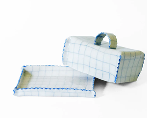 Nouveau beurrier moderne à carreaux avec couvercle Beurrier rectangulaire géométrique Conteneurs à beurre de luxe avec bord à volants - Product Image 6