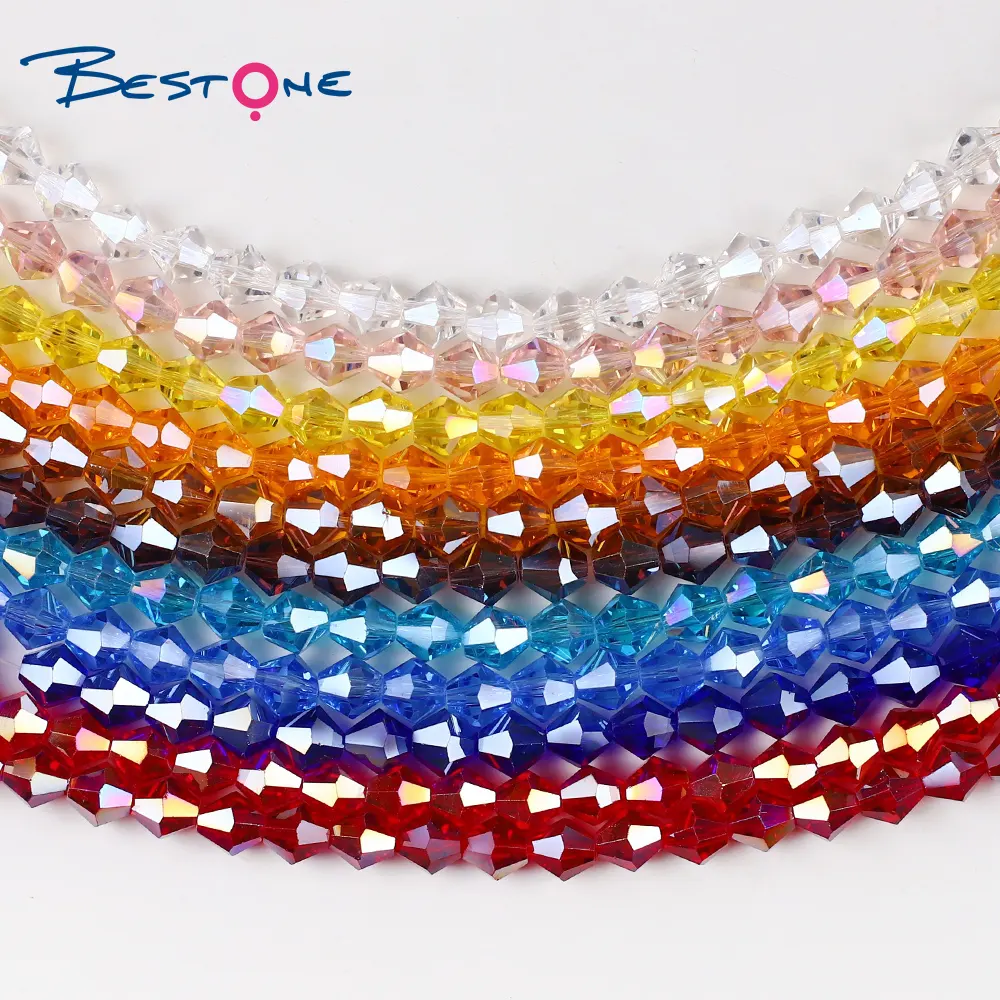 Lot de pierres colorées pour fabrication de bijoux, perles de cristal à facettes, Bicone, 4, 6, 8, 10mm, couleur AB