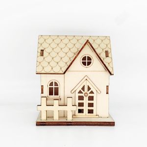 DIY Light Up Wooden Christmas Cabin Kids Handmade Wooden House <b>Ornament</b> Home Office Desktop Decorative Wooden Craft - Product Image 6