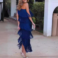Robe élégante asymétrique à une épaule avec pompons pour femme, style décontracté, soirée, mode unie, fabrication sur mesure, vente en gros