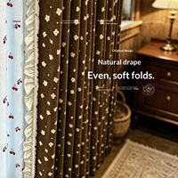 Rideau semi-occultant en chenille style pastoral vintage français, imprimé petites fleurs, pour salon et chambre, couleur caramel
