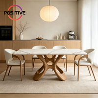 Table à manger moderne en marbre avec pieds en bois, meubles de salle à manger rectangulaires, style nordique, projet hôtelier, fabrication OEM, directement de l'usine