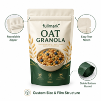 Emballage personnalisé en sachet stand-up pour granola d'avoine aux fruits rouges et miel, avec impression
