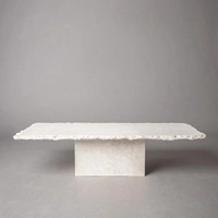KUMUSI MEUBLES Table basse carrée en travertin article blanc moderne meubles de salon finition mate décoration de la maison