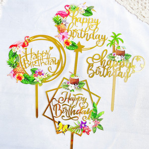 Adornos acrílicos para pasteles con diseño de miel y dulzura, decoración para fiestas de cumpleaños con motivos tropicales florales y de cocoteros, decoración para pasteles de cumpleaños. - Product Image 2