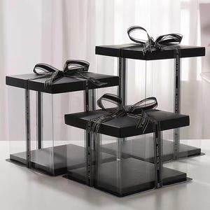 Caja de pastel transparente cuadrada de 4/6/8/10/12/14 pulgadas de marca personalizada, embalaje de cumpleaños elevado con grabado y laminación mate - Product Image 1