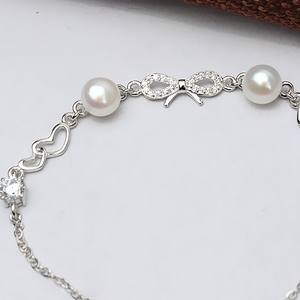 Bracelet en argent S925 avec breloque fine pour femme, bracelet en corde plaqué DIY, nœud papillon, perle, bague à main avec plateau vide, accessoires de bijoux - Product Image 5