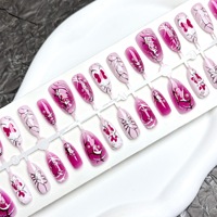 Faux ongles à presser en métal plaqué or, dégradé rose-rouge, avec nœuds et papillons, haut de gamme, audacieux, style occidental, autocollants pour nail art, esthétique Y2K