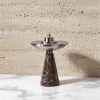 STONEKOCC Brûleur à Bakhoor sur mesure avec logo, D8x23CM, design marbre Rosso Levanto, brûleur d'encens Oud arabe, plateau en métal argenté, collection automne