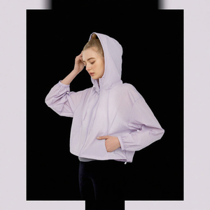 <b>Women</b> Hooded Woven Sports <b>Jacket</b> <b>Lightweight</b> Breathable Short Commuter Casual <b>Summer</b> Outerwear - Product Image 3