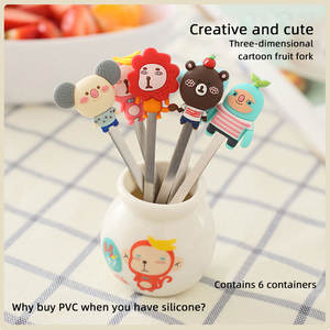 Juego de Vajilla para Bebé con Logotipo Personalizado, <span class=keywords><strong>Cubiertos</strong></span> de Alimentación con Mango de Acero Inoxidable, Diseño de Dibujos Animados, Juego de Cuchara y Tenedor de Silicona - Product Image 5