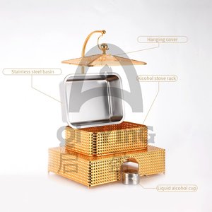 Olla Calentadora de Alimentos Tipo Buffet, Cuadrada, Dorada, de Acero Inoxidable 201, 5.5L, con Método de Calentamiento con Alcohol, para Hoteles y Restaurantes - Product Image 3
