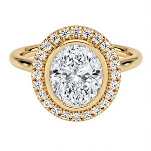 Anillo de Compromiso Glamuroso con Diamante de Corte Ovalado Chapado en Oro de 18K y 14K, con Halo de Diamantes Redondos y Banda Micro Pavé, Anillo Nupcial para Mujer - Product Image 2