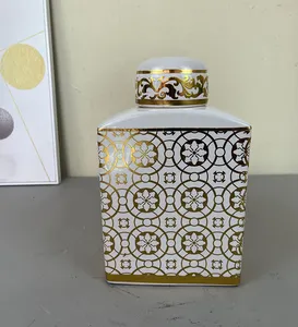 现代风格陶瓷迷你皇家姜罐储物罐中国风瓷罐花Vas