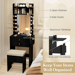 Tocador de Maquillaje Moderno con Espejo Iluminado, <span class=keywords><strong>Taburete</strong></span> Acolchado Plegable, 2 Cajones, Modular, Ecológico, <span class=keywords><strong>para</strong></span> Apartamento u Hotel - Product Image 3