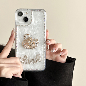 Custodia per <span class=keywords><strong>iPhone</strong></span> 14 15 Plus 16 Pro Max 17 con Strass a Forma di Cuore e Cigno, Custodia in Resina Epossidica Stile Coreano Ins per Donne - Product Image 3