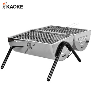 KAOKE 15 Inch Foldable <strong>BBQ</strong> Grill Portable Stainless Steel Grill Camping <strong>BBQ</strong> Grill Outdoor Double <strong>Barrel</strong> Charcoal <strong>BBQ</strong> - Product Image 3