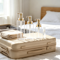 Bouteille à pompe carrée transparente rechargeable de 300 ml, 400 ml, 500 ml, 600 ml, 800 ml avec pompe dorée pour savon, lotion, shampoing, salle de bain