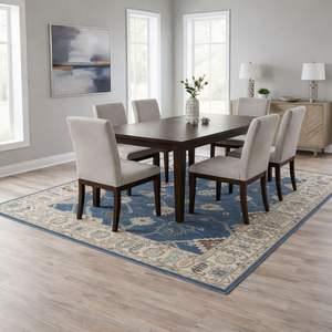 Alfombra Oushak Anudada a Mano, Color Azul Marfil, Alfombra Tradicional de Lana, Pelo Medio, Antideslizante, Diseño Geométrico Persa, Técnica de Tejido - Product Image 2