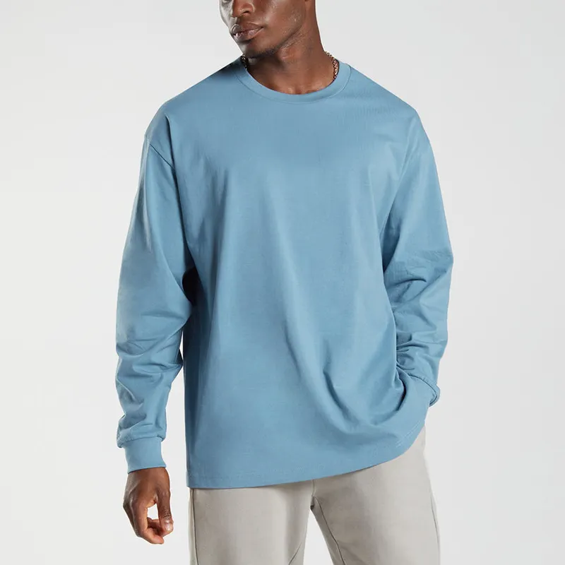 230g 인쇄 로고 블루 화이트 블랙 컬러 100% 코 튼 T 셔츠 긴 소매 고품질 남자 T 셔츠
