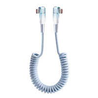 Câble de charge rapide et de données rétractable à angle droit Type-C Type-C, en PVC TPE nickelé, bleu transparent cristallin