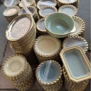 Assiettes en céramique, matériau en porcelaine, passe au micro-ondes, forme ovale, <span class=keywords><strong>design</strong></span> moderne minimaliste, technique émaillée, céramique mixte dorée - Product Image 4