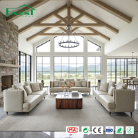 Ensemble de canapés en cuir véritable italien avec pieds en noyer, mobilier de luxe pour villas, hôtels, résidences, écoles et parcs