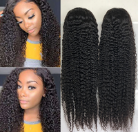 Perruque Full Lace wig naturelle malaisienne, cheveux humains crépus, bouclés, amples, 40 pouces, cheveux humains vierges