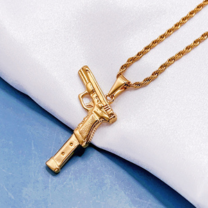 Vòng Cổ Hợp Thời Trang Dây Chuyền Súng Hoa Hồng Mạ Vàng 18K Thép Không Gỉ Dây Chuyền Mặt Dây Chuyền Súng Cầm Tay HipHop Cho Nam Vòng Cổ Maxi - Product Image 2