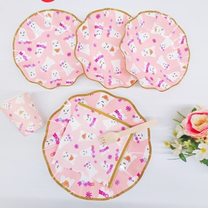 DAMAI Festival Pink Ghost Theme Shaped Disposable Dessert Plates Party Supplies Paper Plate Cup Napkin Halloween Party Tableware - Product Image 3