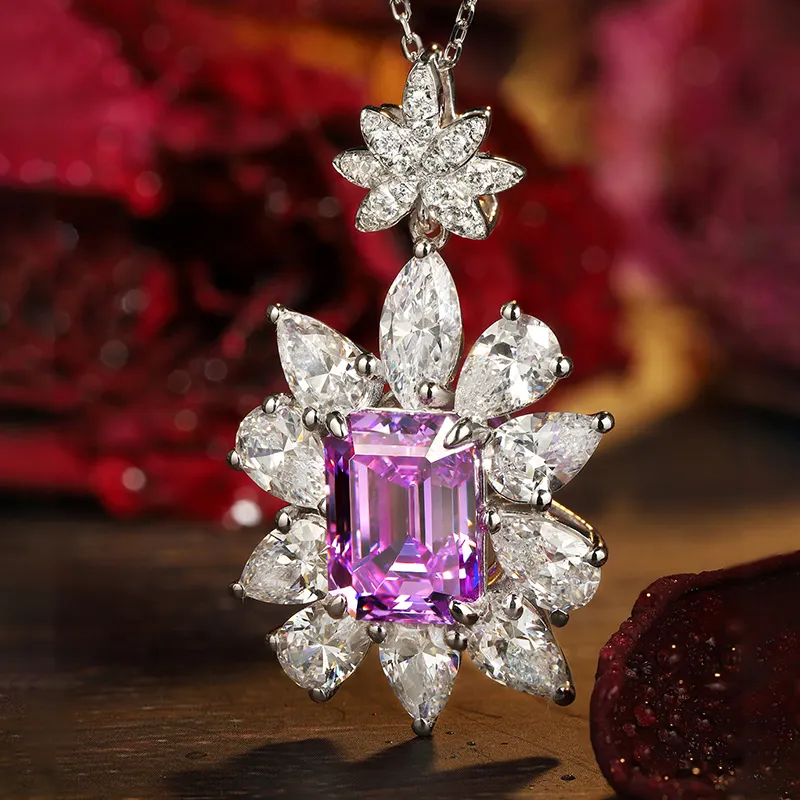 Customized Jewelry S925 Sterling Silver Purple Zircon Women Necklace For Birthday Gifts