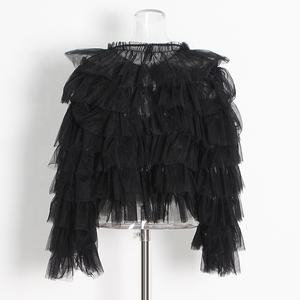 OUDINA nuova personalità arricciata girocollo a maniche lunghe da donna in rete <span class=keywords><strong>camicia</strong></span> e camicette da donna camicette da donna - Product Image 2