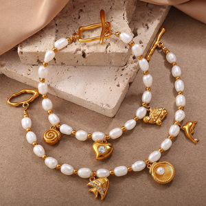 Pulsera con Perlas de Agua Dulce y Temática Oceánica, Chapada en Oro de 18K, con Colgantes Temáticos, Joyería para Uso Diario de Mujer - Product Image 3