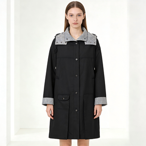 Manteau <span class=keywords><strong>trench</strong></span> élégant <span class=keywords><strong>noir</strong></span> pour <span class=keywords><strong>femme</strong></span> avec <span class=keywords><strong>capuche</strong></span>, veste décontractée <span class=keywords><strong>à</strong></span> <span class=keywords><strong>capuche</strong></span>, manteau <span class=keywords><strong>trench</strong></span> personnalisable avec poches - Product Image 2