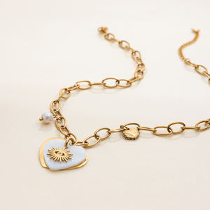 J & D Trendy ajustable Evileye Shell perla encanto collar lujo 18K oro Acero inoxidable apilable Boho Chic joyería - Product Image 6