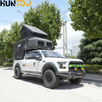 Huntoo Tente de camping amovible pour pick-up, type pop-up, à toit relevable et arrière court, pour camping et overland